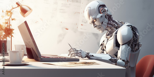 cyborg working at a computer, copywriting