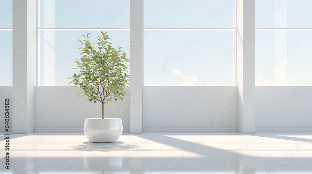 Fototapeta premium plant in the interior with white empty wall.Generative Ai