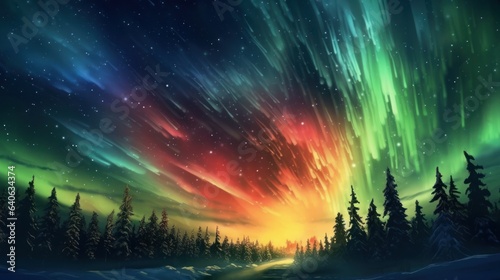 Northern Lights with vibrant colors and cosmic patterns. AI generated © PandaStockArt