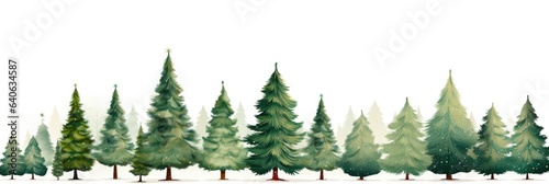 Christmas trees on white background  illustration drawn cartoon style panorama. Celebration Christmas or New Year.
