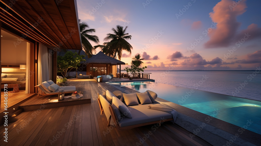 Fototapeta premium tropical resort pool.Generative Ai