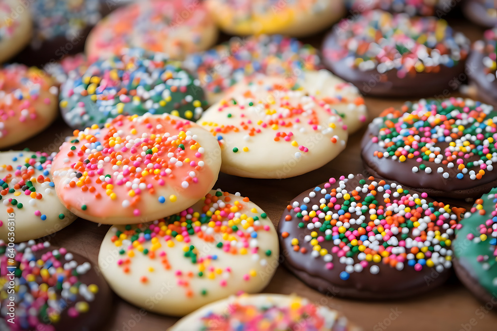 Sweet Frosting Coated Cookies, Colorful and Sprinkled