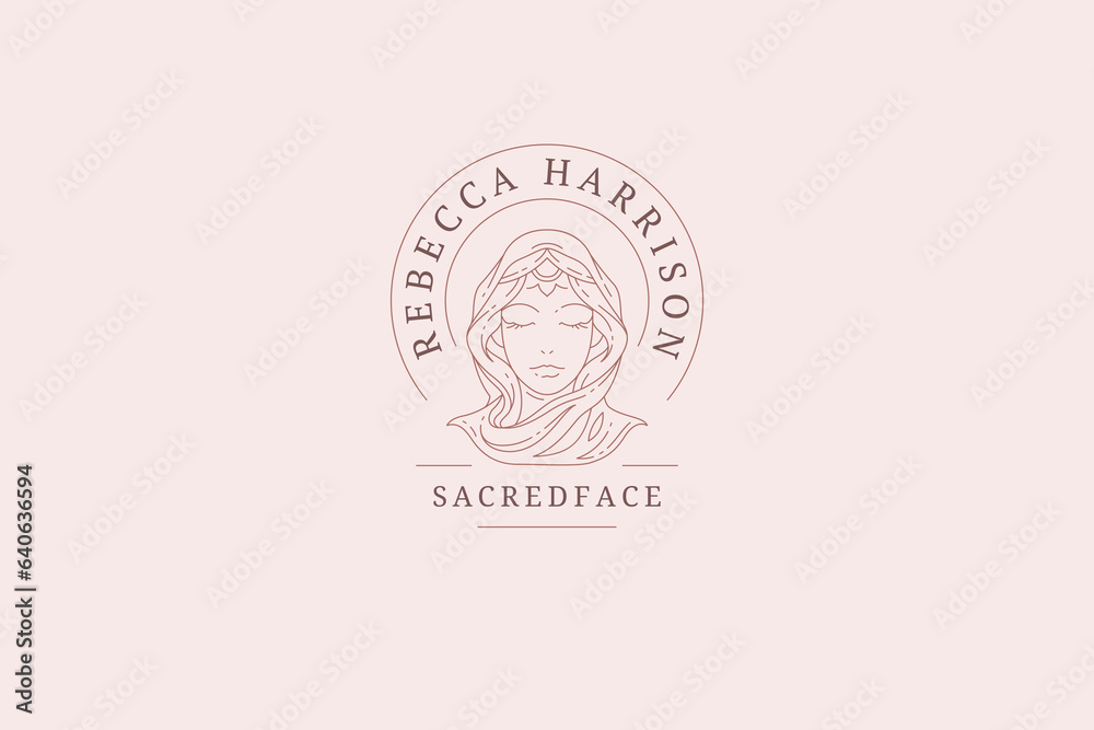 Sacred mythology woman portrait in headscarf line art logo design template for skin care vector Sacred mythology woman portrait in headscarf line art logo design template for skin care vector