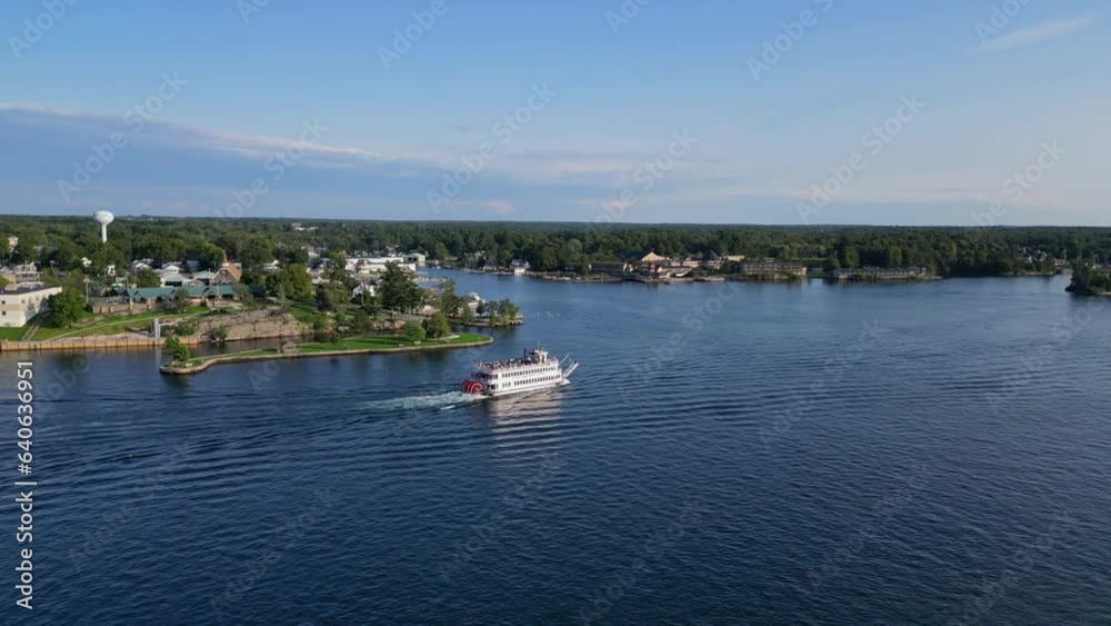 alexandria bay Aerial during Summer with tour boat alexandria bay Aerial during Summer with tour boat