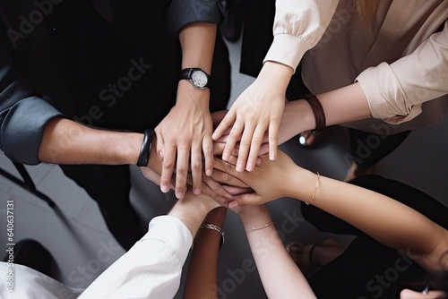 Image of teamwork, when the hands are connected in a single pile.