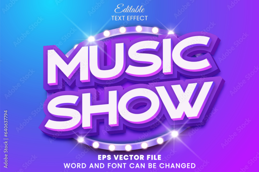 Music show 3d editable vector text effect