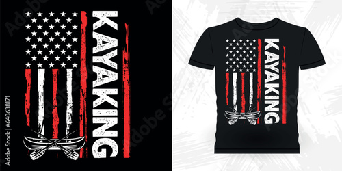 American Flag Funny Paddling Boat Retro Vintage Kayaking T-shirt Design