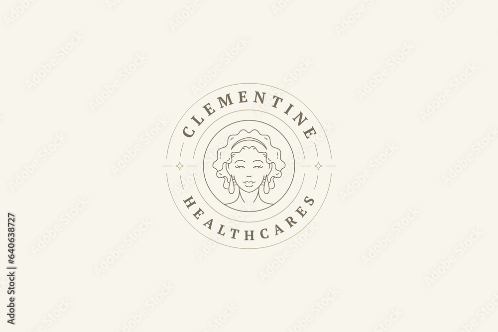 Bohemian female face with earrings accessories elegant portrait line art logo design template vector Bohemian female face with earrings accessories elegant portrait line art logo design template vector