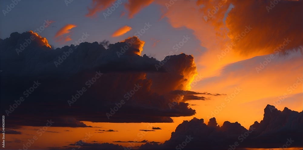 sunset in the sky with clouds, generative ai