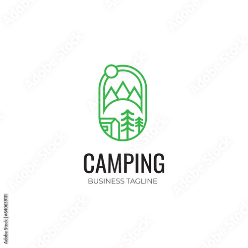 tent camping logo line style logo design template vector, and fully editable