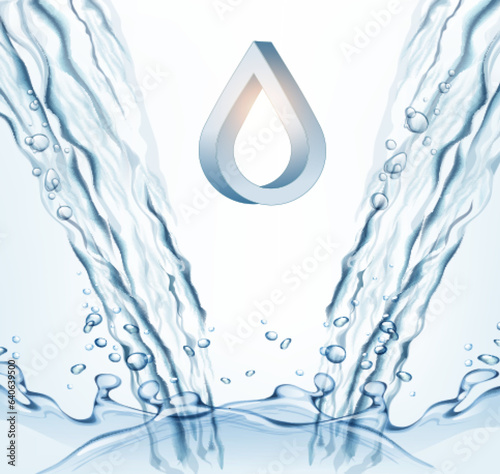 Transparent realistic vector  water jet stream and splash on light background. Concept of water shape. 
