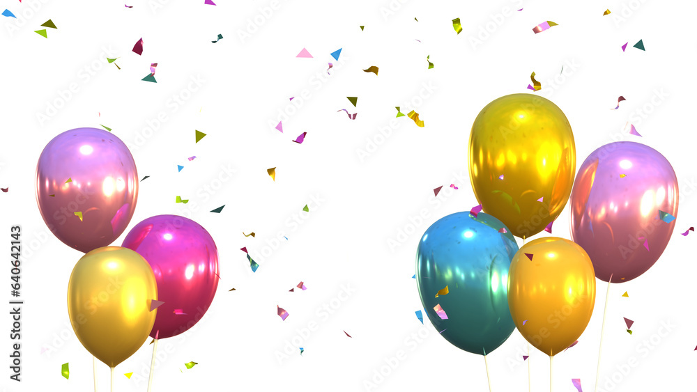 3d render of multicolored balloons and confetti falling on transparent background, anniversary, birthday or wedding celebration 3d render of multicolored balloons and confetti falling on transparent background, anniversary, birthday or wedding celebration