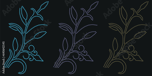 ss1 0 mm rhinestone.Flowers Rhinestone Transfers Ideas ,full, illustration.background. hand drawn style. You can use it as a bead embroidery, glitter or foil fashion,with collar and hot fix rhinestone