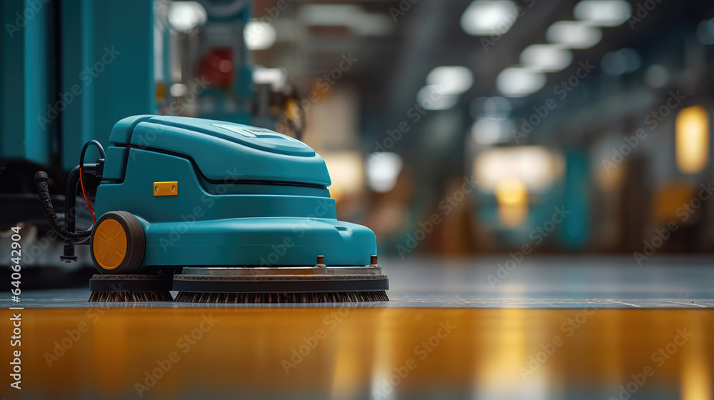 Obraz premium A floor cleaner machine at work