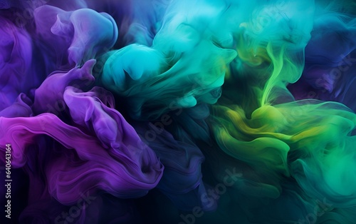 Dark purple, magenta and green smoke splashes on dark background