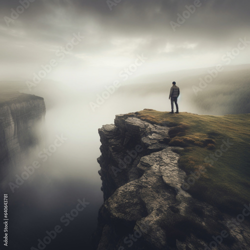 everything from a man standing against the backdrop of a deep cliff