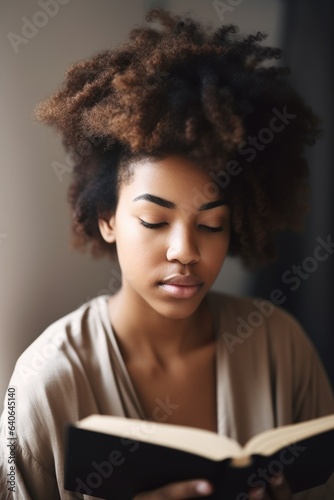 shot of a young woman reading the bible at home