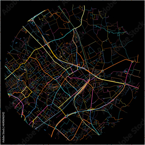Colorful Map of Mouscron, Hainaut with all major and minor roads.