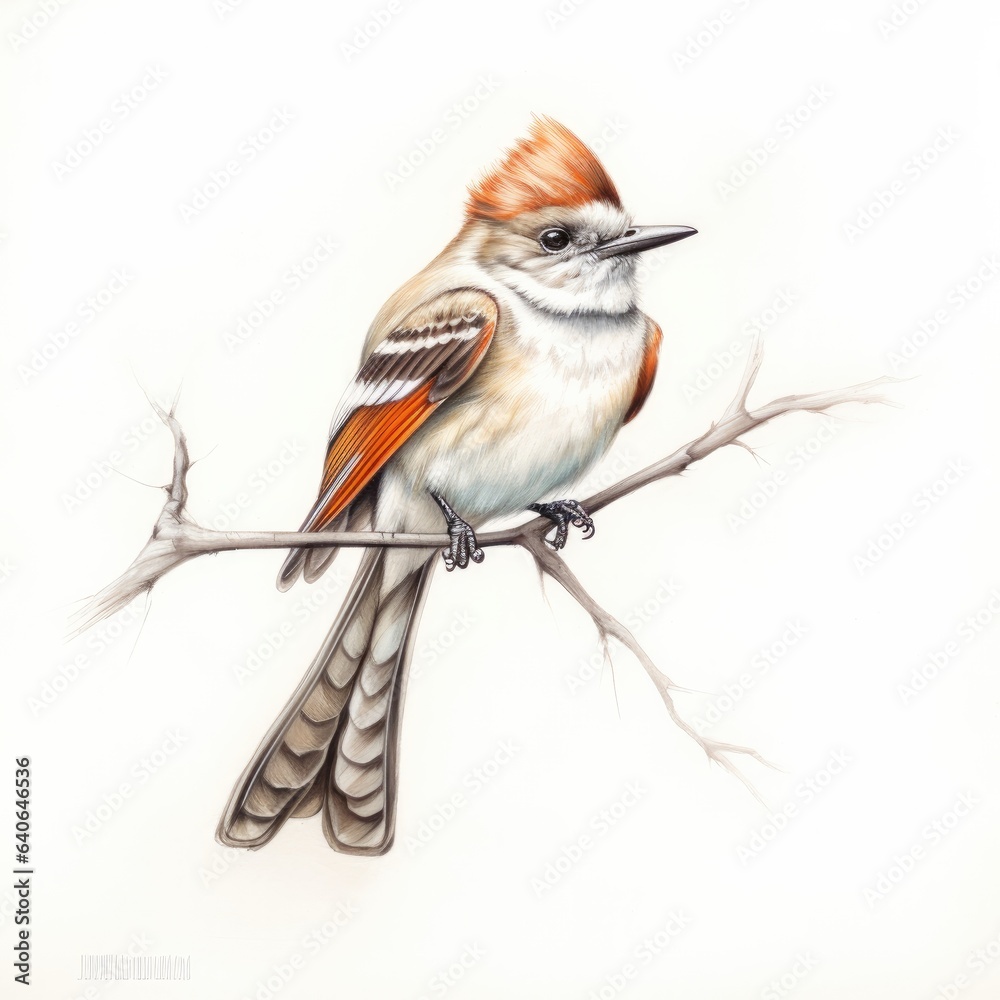 Fototapeta premium Ash-throated flycatcher bird isolated on white.