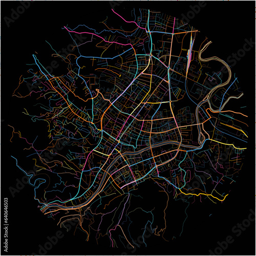 Colorful Map of BanjaLuka, Republika Srpska with all major and minor roads.