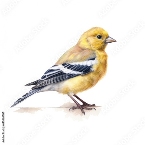 American goldfinch bird isolated on white.