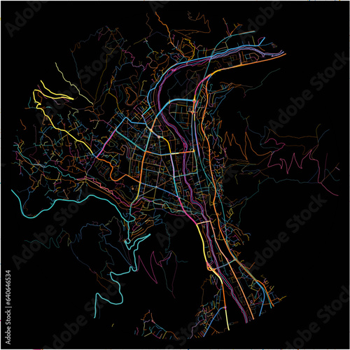 Colorful Map of Mostar, Herzegovina-Neretva Canton with all major and minor roads.