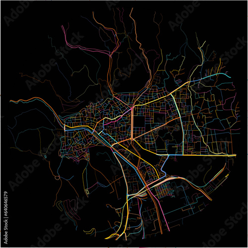 Colorful Map of Sliven with all major and minor roads.