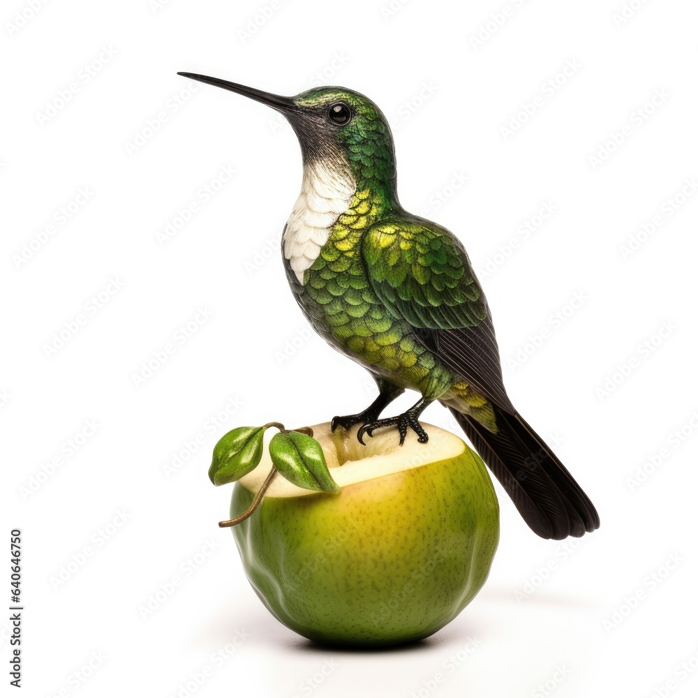 Fototapeta premium Green-breasted mango bird isolated on white.
