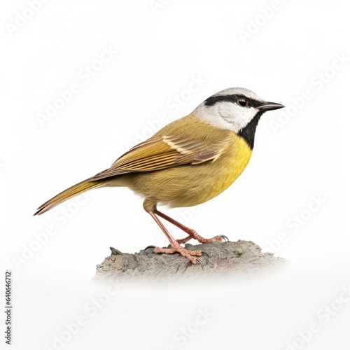 Gray-crowned yellowthroat bird isolated on white.