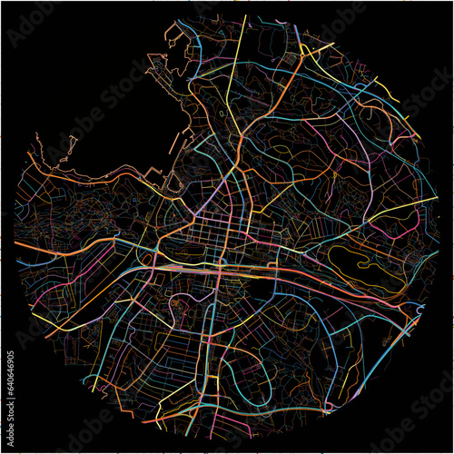 Colorful Map of Lahti with all major and minor roads.