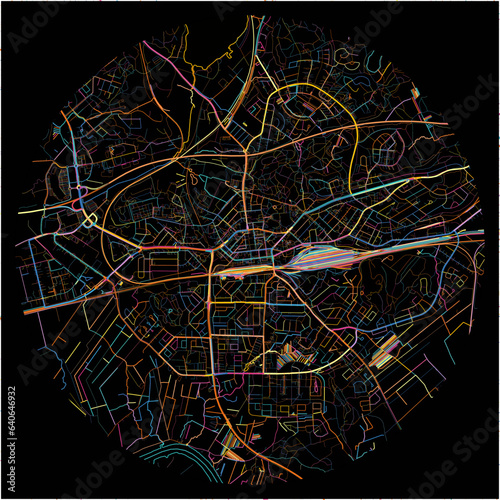 Colorful Map of Kouvola with all major and minor roads.