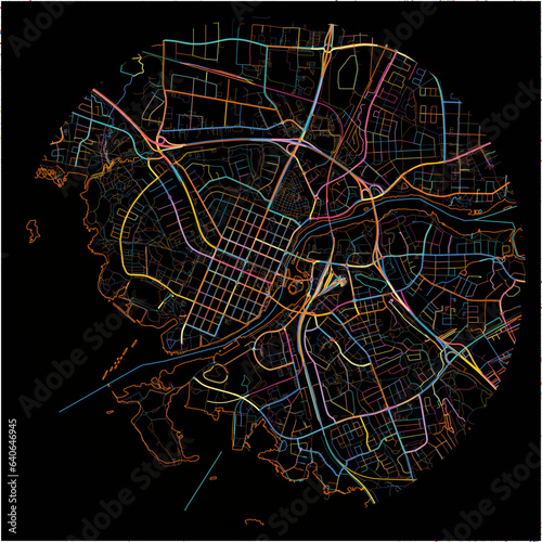 Colorful Map of Joensuu with all major and minor roads.