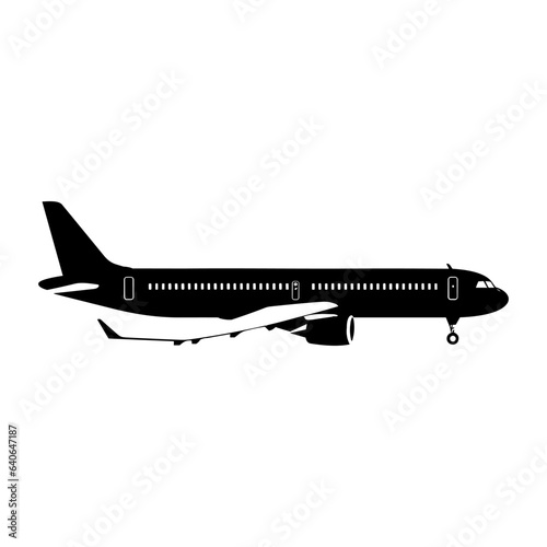 Airplane vector silhouette icon, Plane In Flight, Black color Airplane vector silhouette isolated on white background