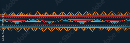 Tribal aztec pattern banner background. Ethnic border style vector seamless pattern. Ethnic embroidery seamless border template. Gypsy geometric motif, mexico or african print design