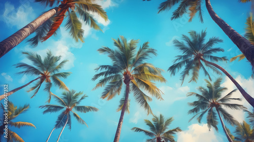 Captivating Vintage Tropical Beach: Blue Sky, Palm Trees, and Summer Vibes - An Idyllic Travel Concept