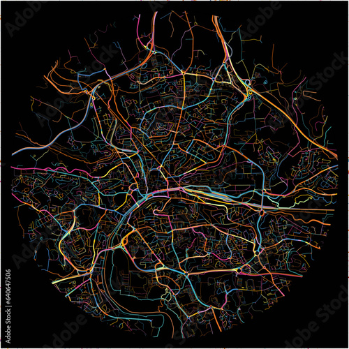 Colorful Map of Quimper, Finistère with all major and minor roads.