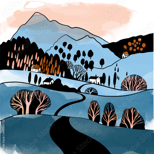 Vector winter landscape scenary