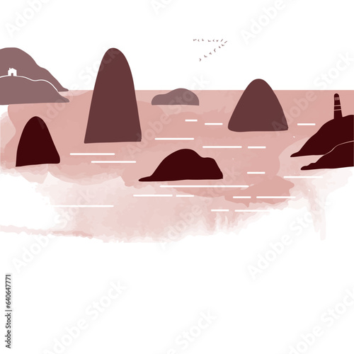 Vector landscape scenary with lake
