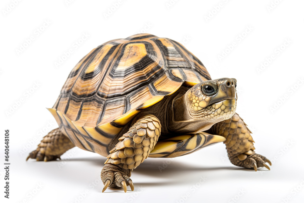 Image of tortoise on white background. Wildlife Animals. Illustration, Generative AI.