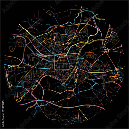 Colorful Map of Carcassonne, Aude with all major and minor roads.