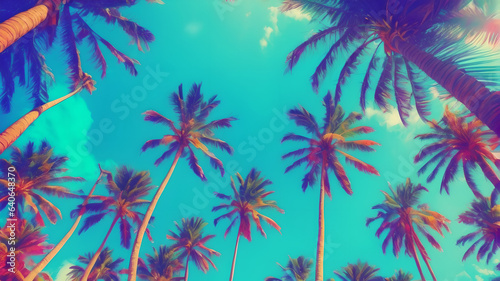 Captivating Vintage Tropical Beach: Blue Sky, Palm Trees, and Summer Vibes - An Idyllic Travel Concept