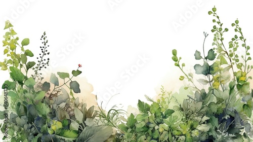 Watercolor background with hydrangea and eucalyptus photo