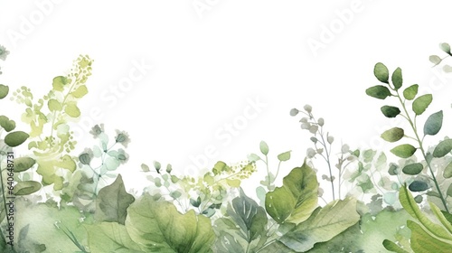 Watercolor background with hydrangea and eucalyptus photo