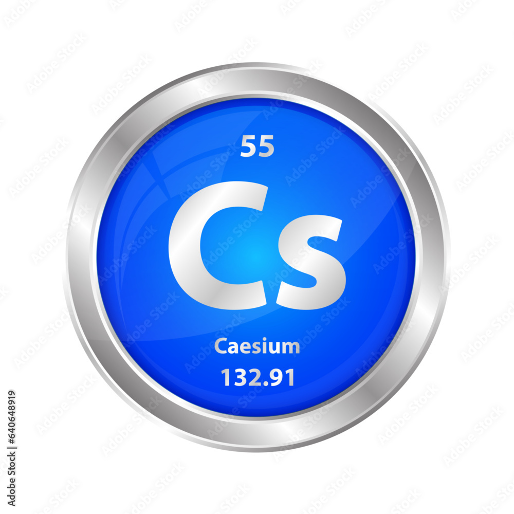 Icon structure Cesium (Cs) chemical element round shape circle blue. Chemical element of the periodic table. Sign with atomic number. Study in science for education. 3D vector illustration. Icon structure Cesium (Cs) chemical element round shape circle blue. Chemical element of the periodic table. Sign with atomic number. Study in science for education. 3D vector illustration.