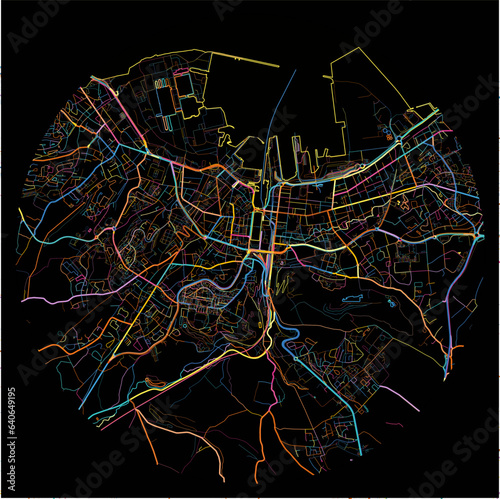 Colorful Map of Cherbourg-Octeville, Manche with all major and minor roads.