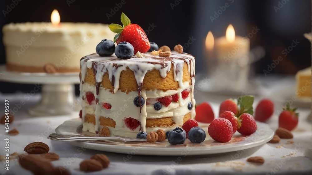 A delicious homemade cake made with strawberry and cherry flavors A delicious homemade cake made with strawberry and cherry flavors