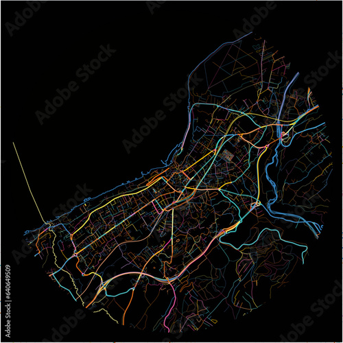 Colorful Map of Thonon-les-Bains, Haute-Savoie with all major and minor roads.