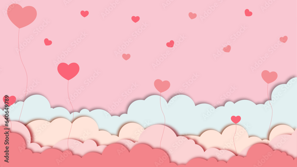 valentine's day banner in cut paper style, pink background