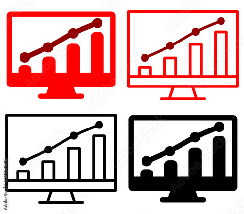 VECTOR MARKET MONITORING ICON IN STROKE AND FILL AND COLOR VERSION