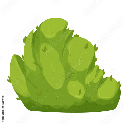 Hedge green bush forest or backyard plant with leaves in cartoon style isolated on white ackground. Game decoration, clip art.
